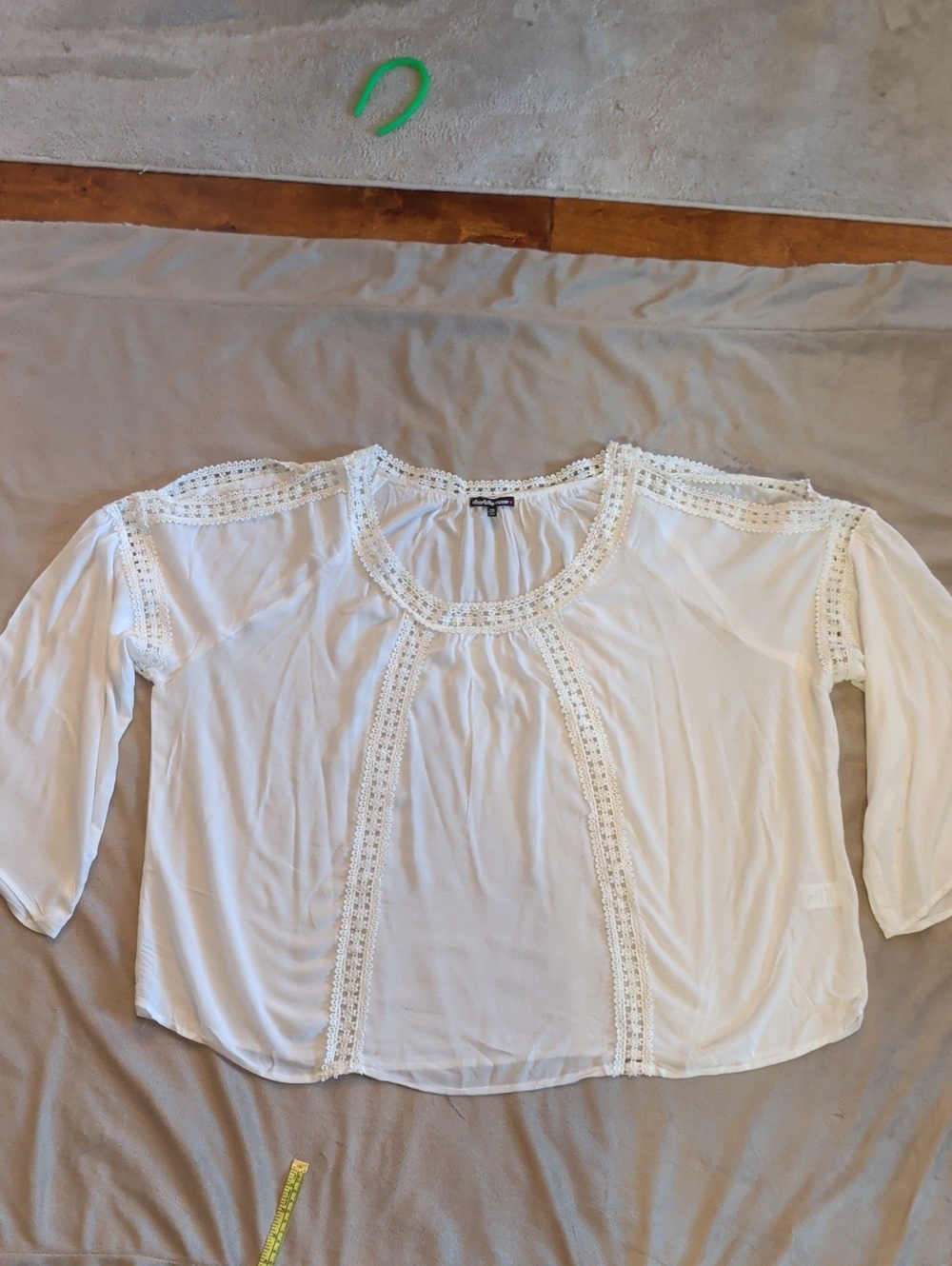 Charlotte Russe Plus 3X White Boho Crochet Lace Peasant Blouse Bell Slv Cottage